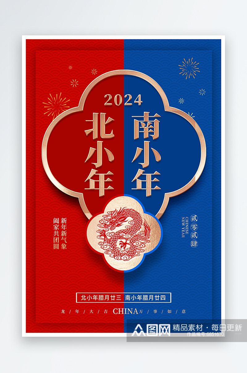 2024红色喜庆小年年俗海报素材