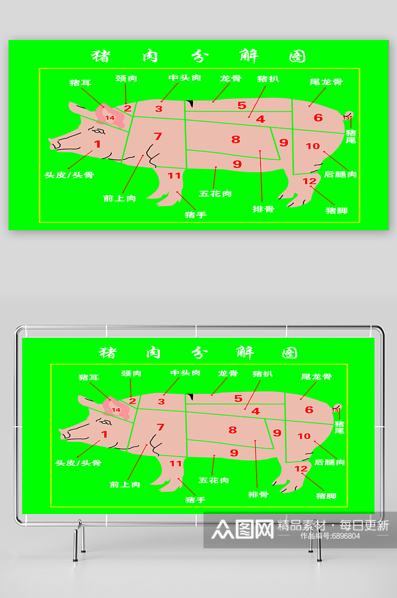 最新原创猪肉分割示意图素材