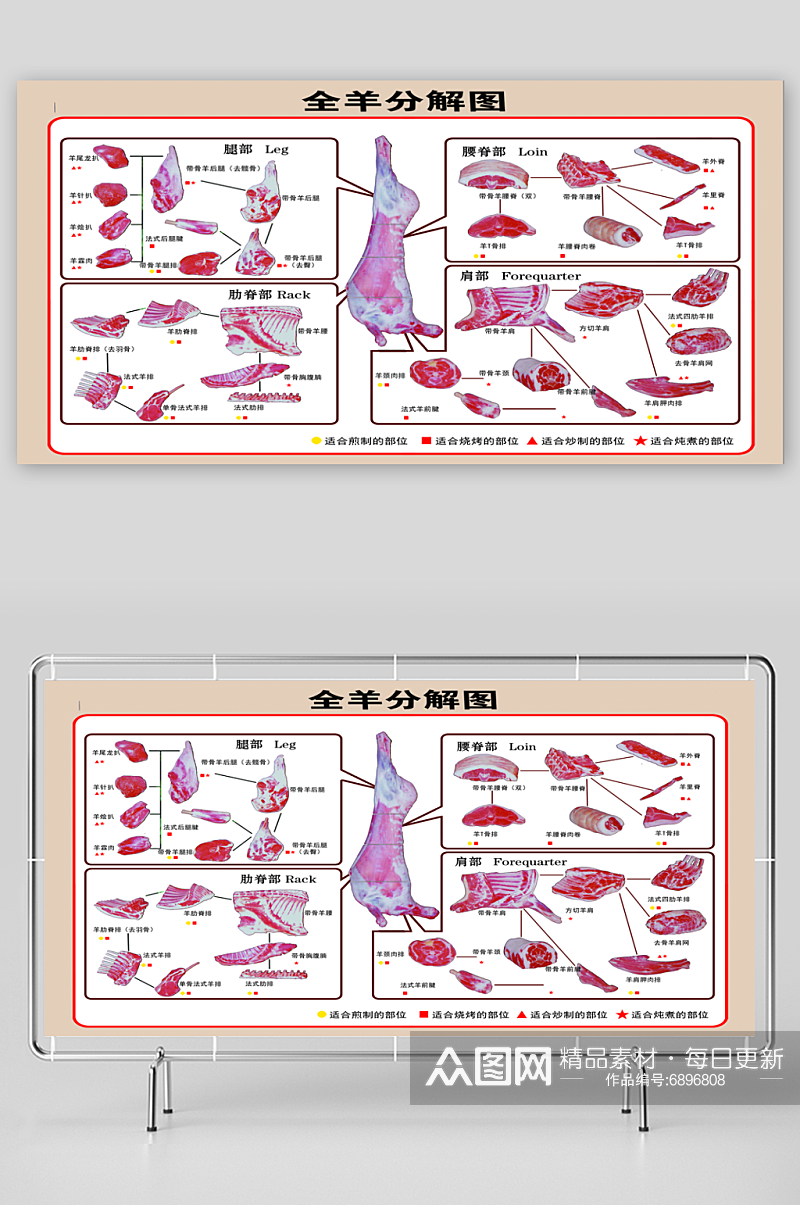 最新原创猪肉分割示意图素材