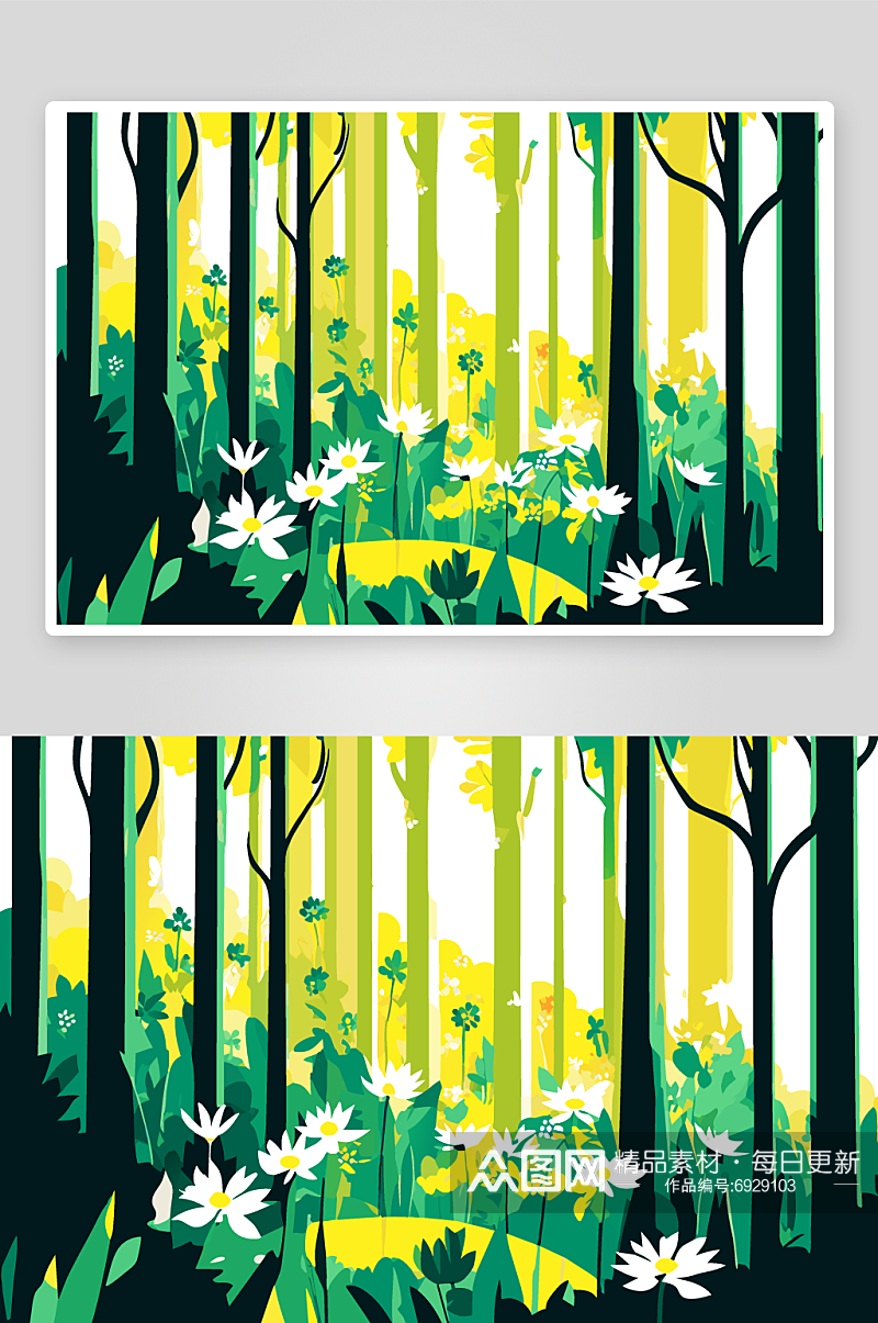 花朵树林插画素材图片素材