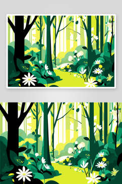 花朵树林插画素材图片