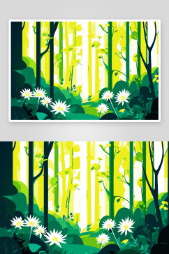 花朵树林插画素材图片