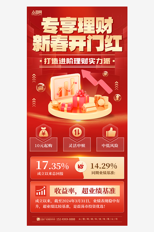 大气开门红新年银行金融理财海报