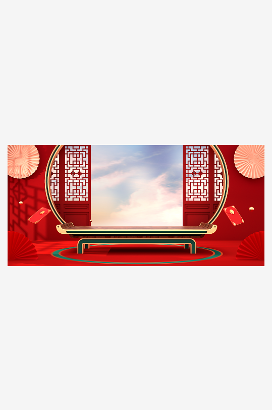 电商简约3D立体场景直播间banner