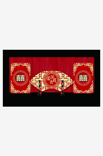 中式婚礼主题舞台背景模版