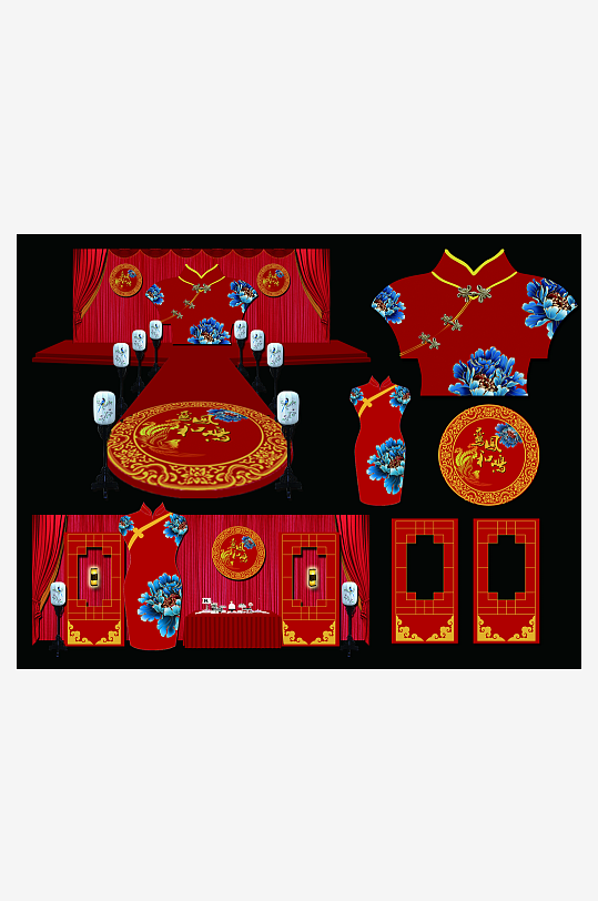 中式婚礼主题舞台背景模版-众图网