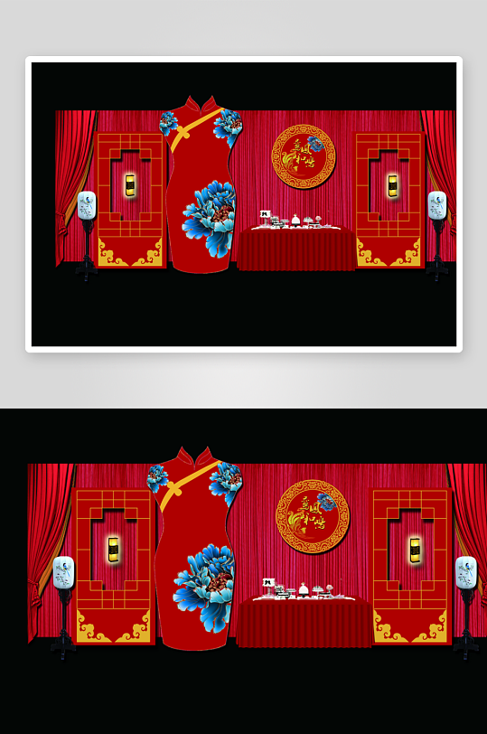 中式婚礼主题舞台背景模版-众图网