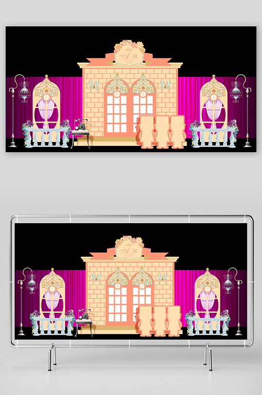 婚礼主题舞台背景模版-众图网