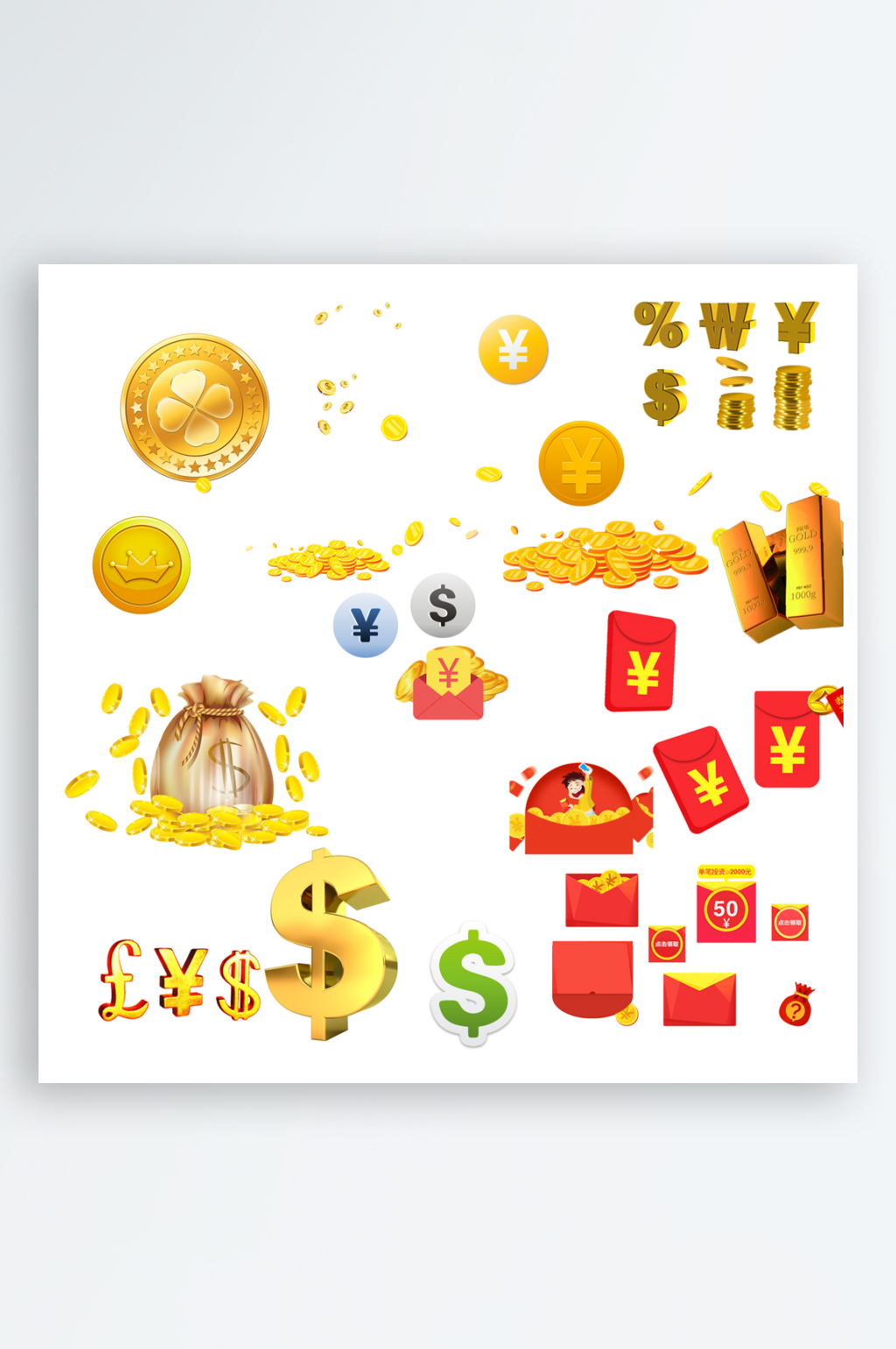 手绘金币金钱宝箱素材宝藏宝箱素材
