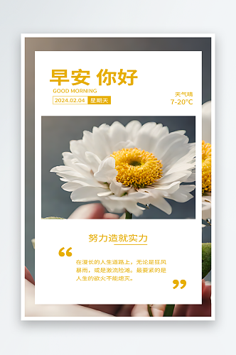 花朵早安你好正能量海报