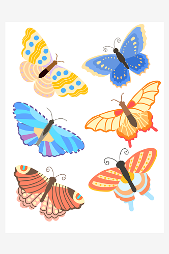 手绘水彩卡通线描蝴蝶设计素材