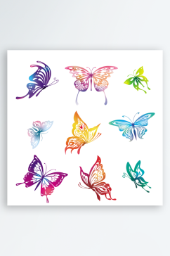 手绘水彩卡通线描蝴蝶设计素材