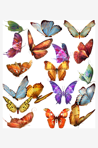 彩色水彩免扣手绘蝴蝶元素设计素材