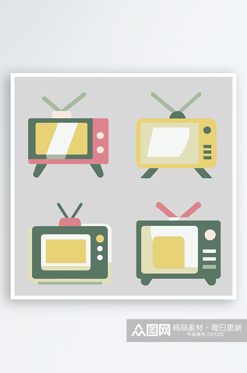 电视机卡通风格免抠图图标素材