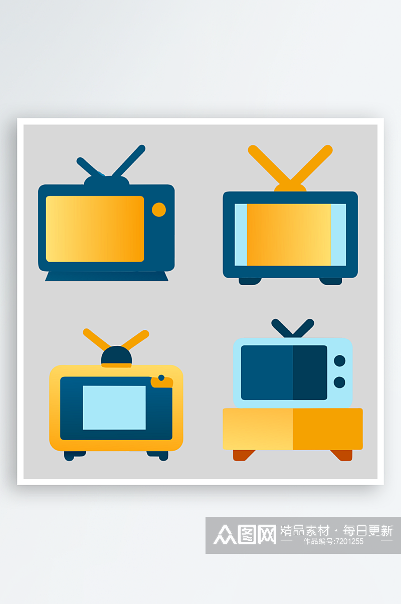 电视机卡通风格免抠图图标素材