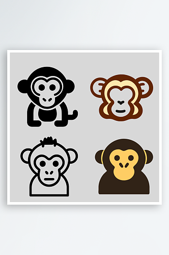 猴子矢量风格免抠图小元素