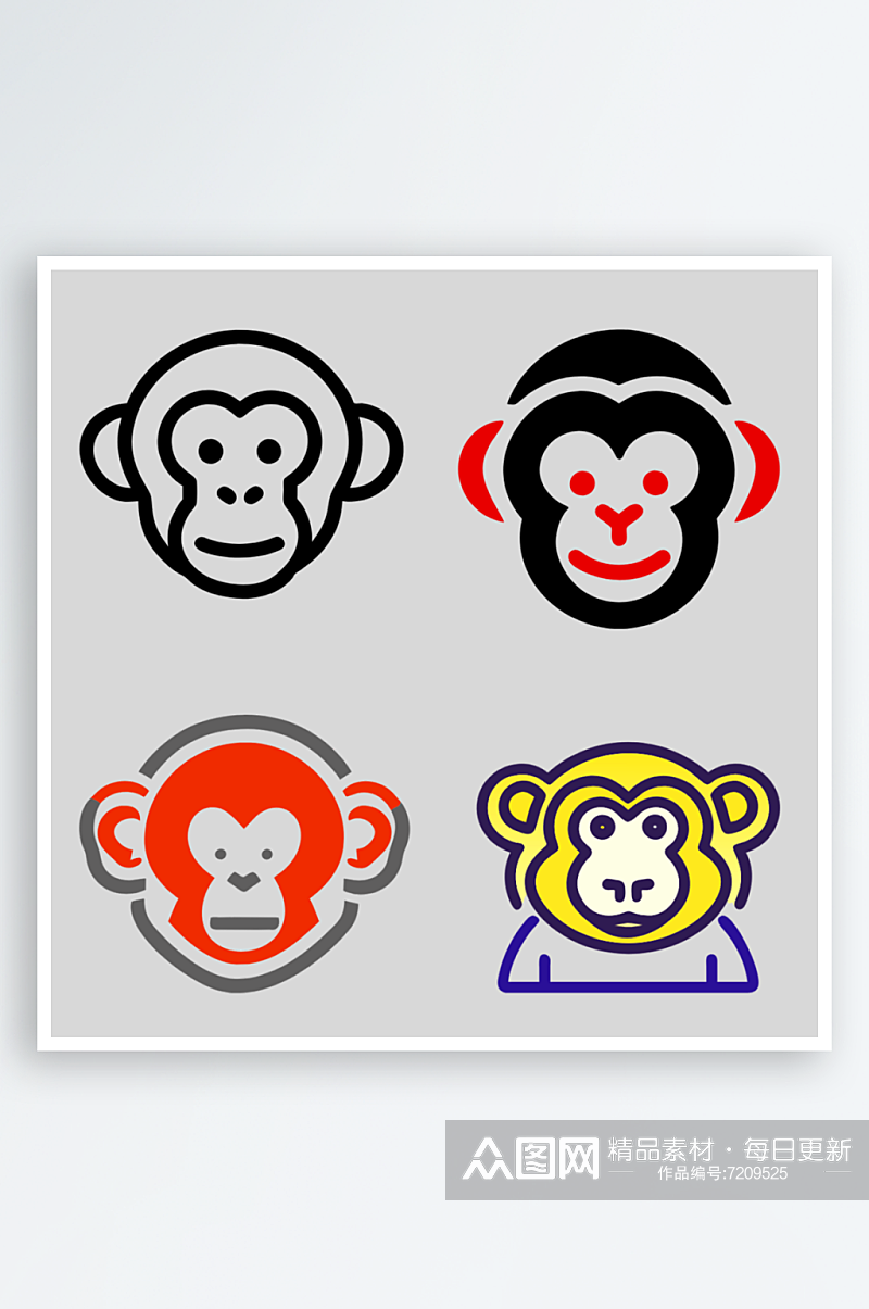猴子简笔画风格免抠图图标素材