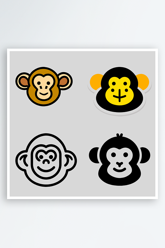 猴子简笔画风格免抠图图标