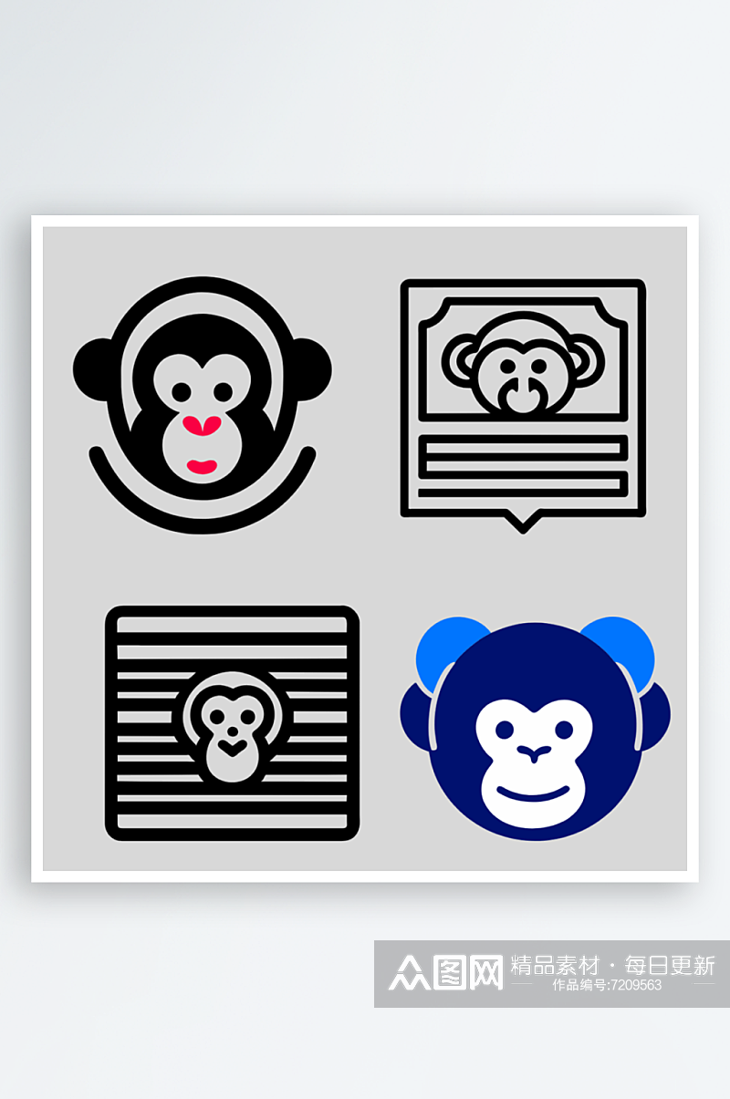 猴子简笔画风格免抠图图标素材