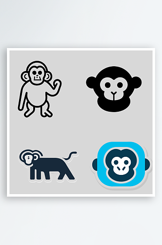 猴子简笔画风格免抠图图标