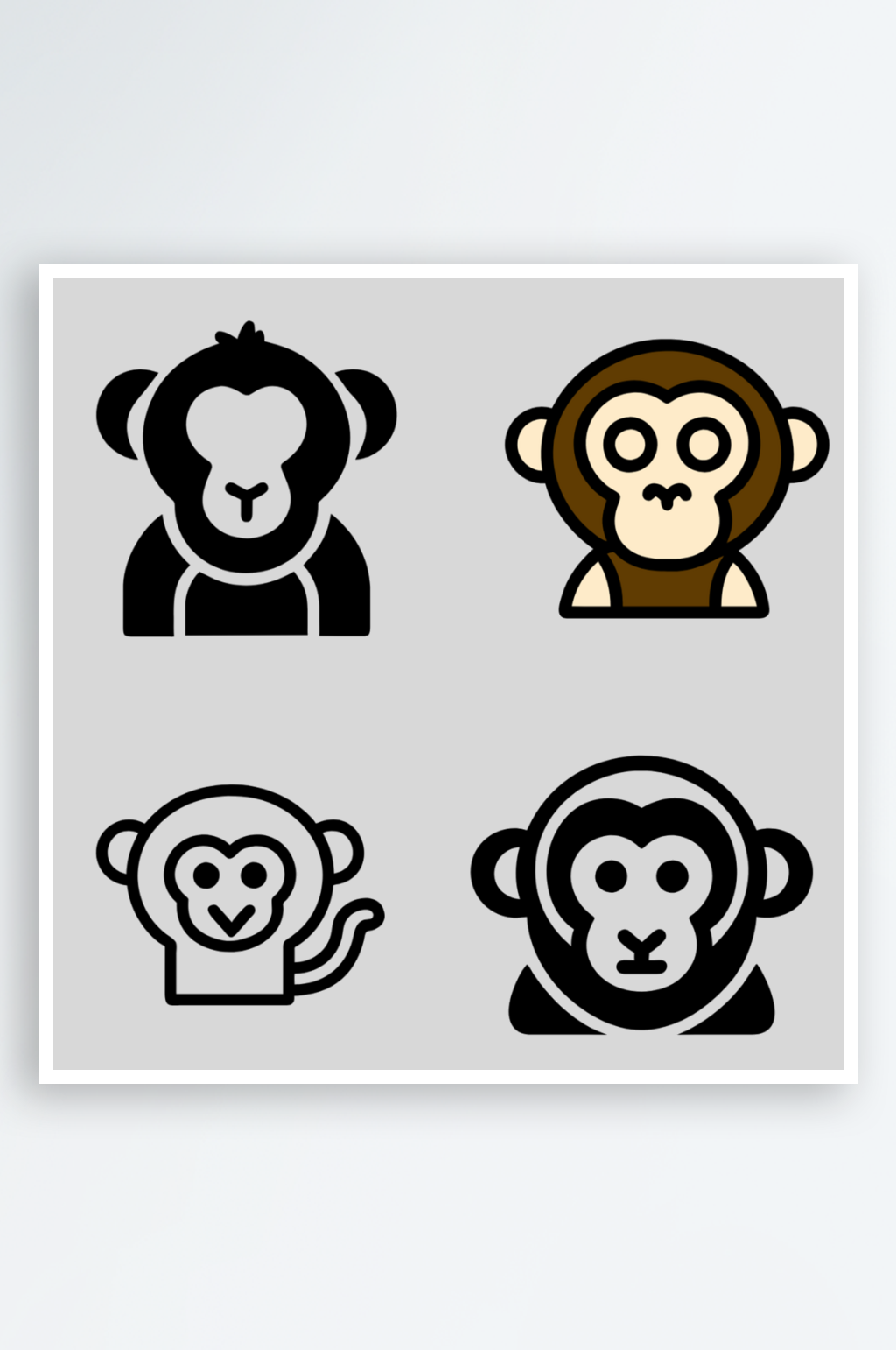 猴子简笔画风格免抠图小图标素材