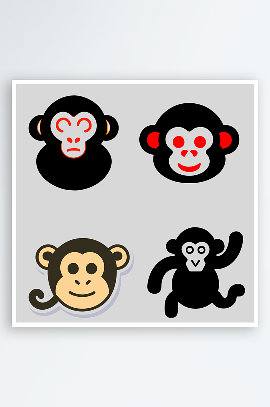 猴子简笔画风格免抠图小图标