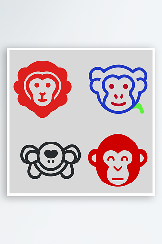 猴子简笔画风格免抠图小图标