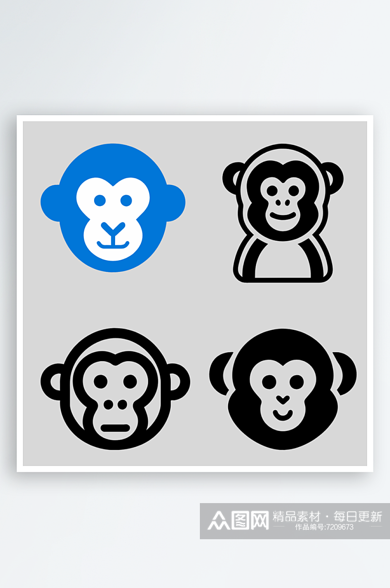 猴子简笔画风格免抠图小图标素材