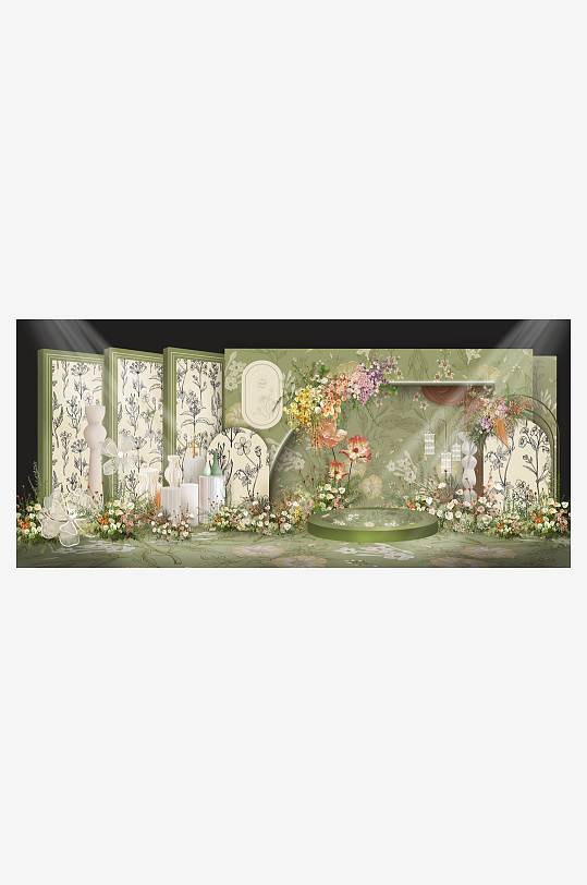 牛油果绿色法式婚礼迎宾效果图-众图网