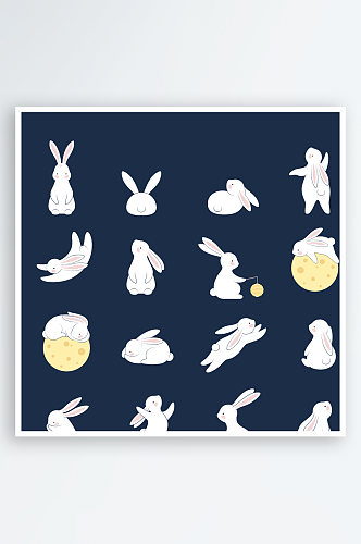 中秋节兔子与月亮矢量元素