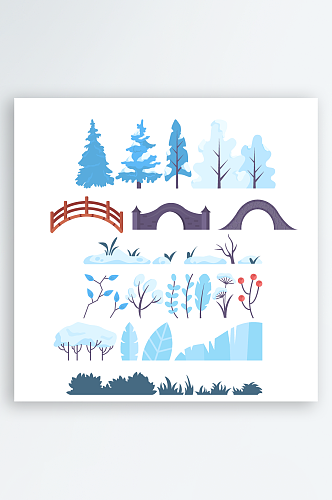 冬季树干风景卡通元素