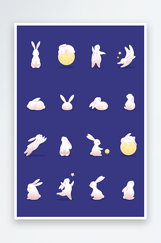 中秋节的兔子与月亮卡通矢量元素