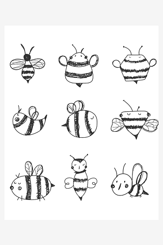 素描可爱卡通蜜蜂元素