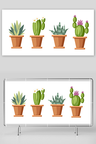 卡通手绘盆栽绿植仙人掌元素