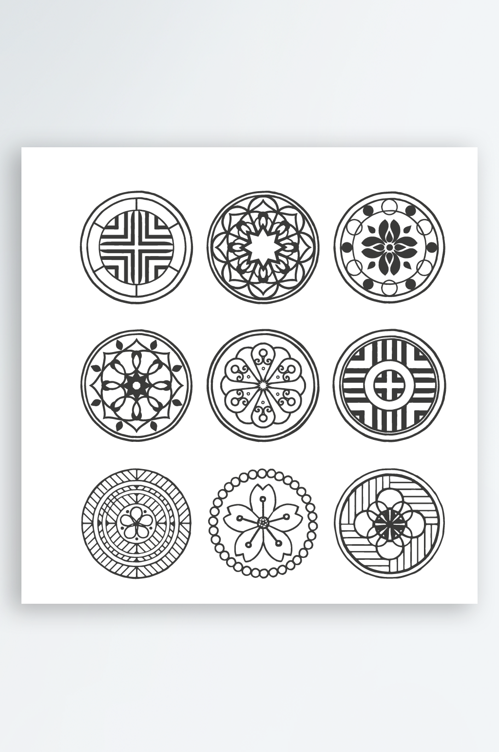 黑白中式复古图案元素素材