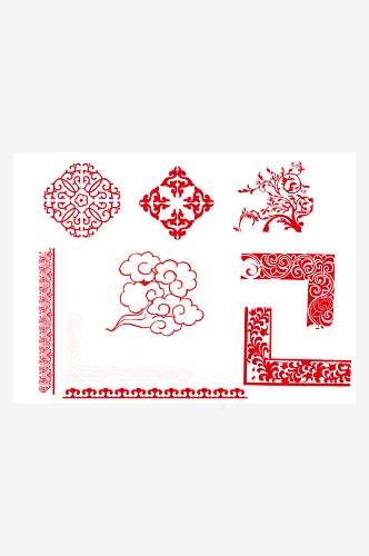 中式红色古典云纹边框图案元素