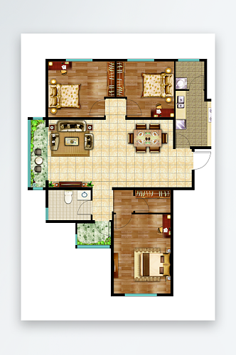 新中式三室两厅一卫户型图房地产户型单页