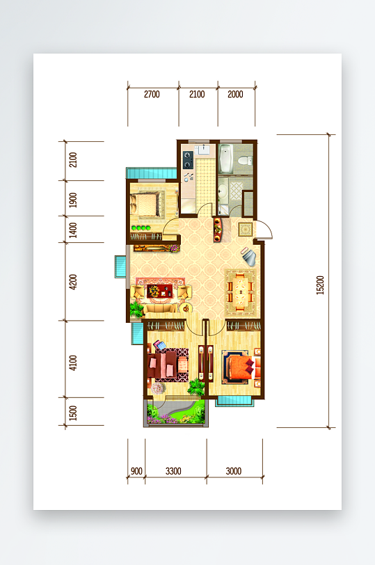 新中式三室两厅一卫户型图房地产户型单页