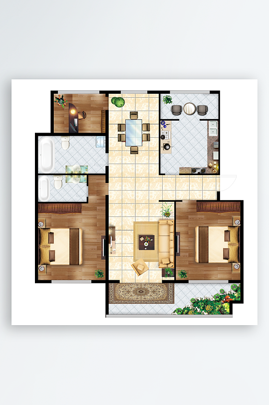 三室两厅两卫创意户型图设计房地产户型