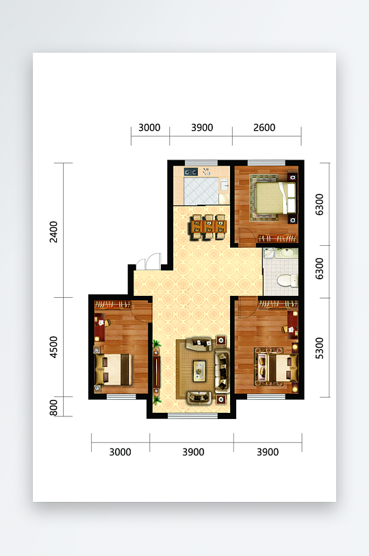 房地产户型图创意户型设计三室两厅