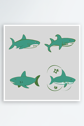 鲨鱼卡通风格免抠图元素