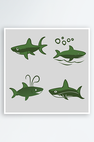 鲨鱼卡通风格免抠图元素
