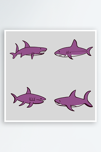鲨鱼卡通风格免抠图小元素