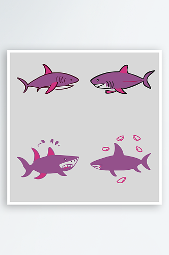 鲨鱼卡通风格免抠图小元素