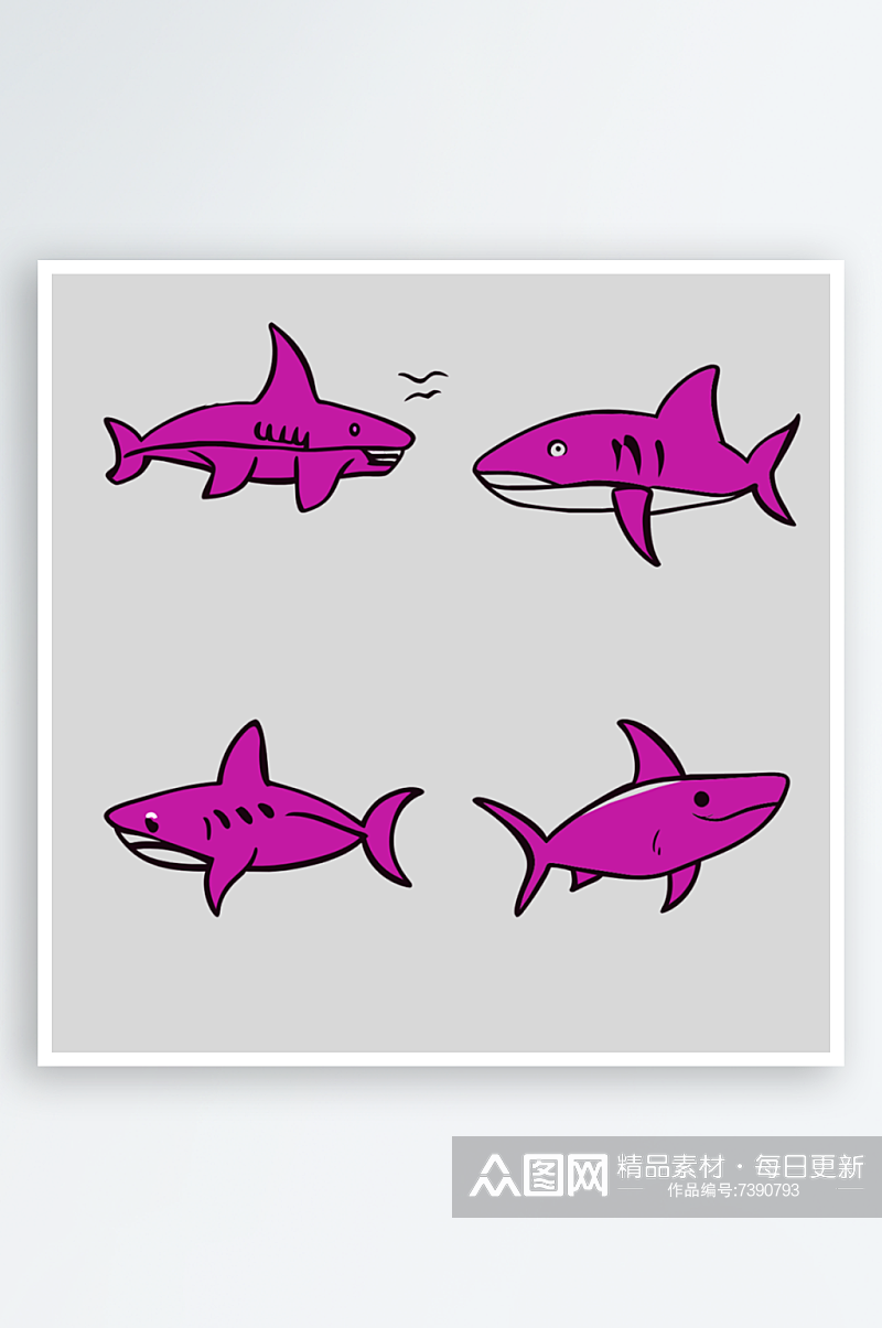 鲨鱼卡通风格免抠图元素素材