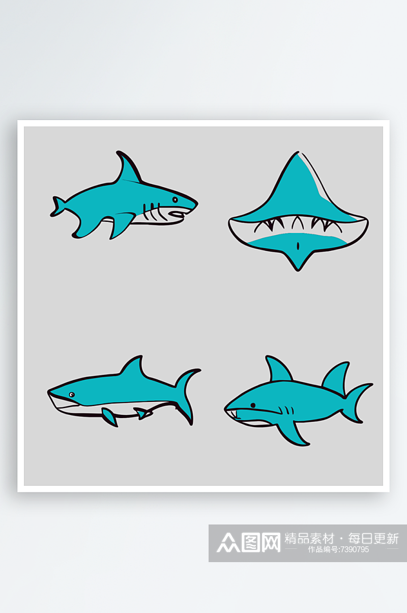 鲨鱼卡通风格免抠图元素素材