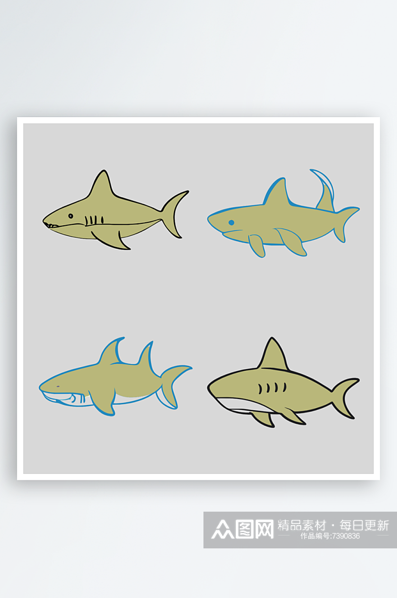 鲨鱼卡通风格免抠图图标素材