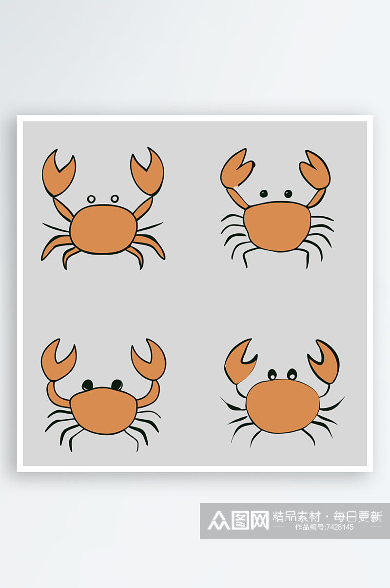 螃蟹卡通风格免抠图元素素材