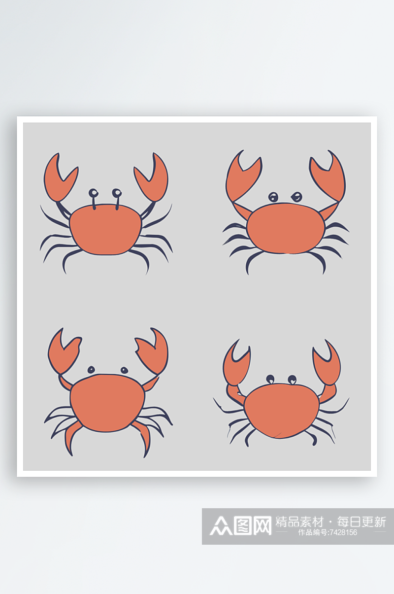 螃蟹卡通风格免抠图图标素材
