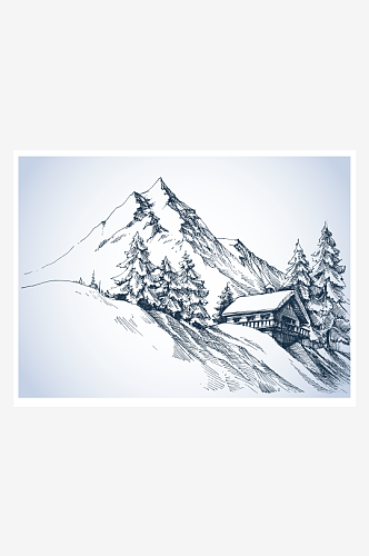 雪山山林矢量风景画